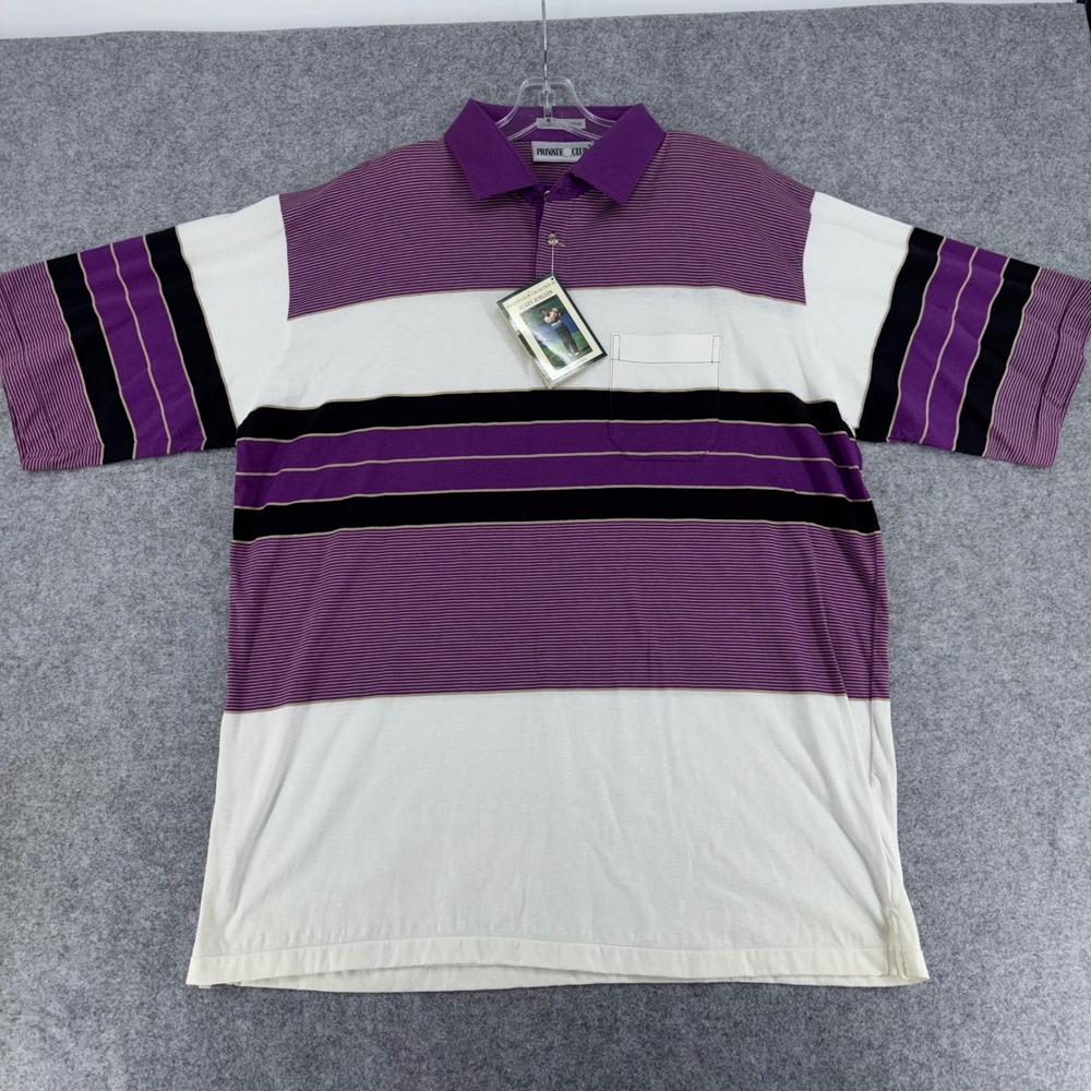 Private Club Fuzzy Zoeller Mens XL Vintage Striped Cotton Golf Polo Shirt Purple